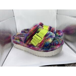 UGG Slippers WOMEN’S FLUFFITA PIXELATE SLIDE SANDAL Tye Dye Rainbow: Size 6
